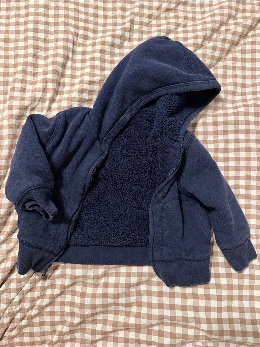 GAP Navy Hooded Puffer Jacket with Sherpa Lining